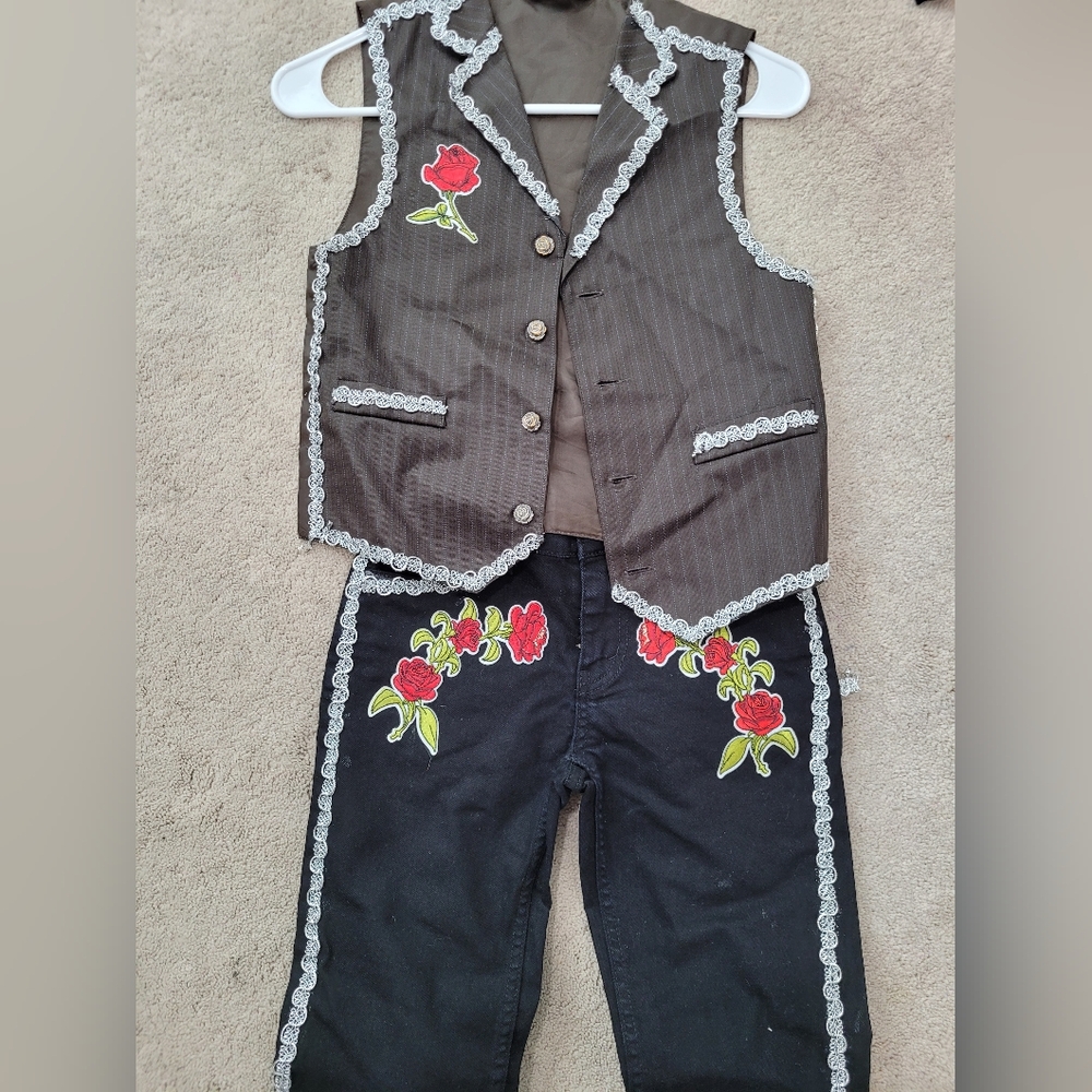 Kids' Diy Black and Brown Mariachi Costume Set Size 8